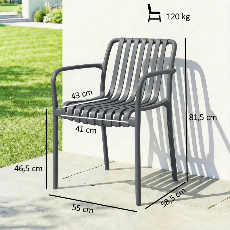 Outsunny Krzesła ogrodowe 4 szt. składane krzesła tarasowe z lamelowym siedziskiem i podłokietnikami, ergonomiczne, ciemnoszare