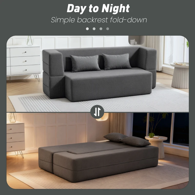 HOMCOM Dwuosobowa sofa z pianki, kanapa z szerokimi podłokietnikami, 2 poduszki, nośność 360 kg, kolor szary