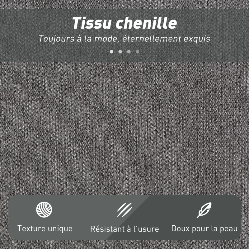 HOMCOM Canapé convertible 2 places, canapé-lit en chenille, assise et accoudoirs larges 2 coussins, entièrement compressé, gris(m-8)