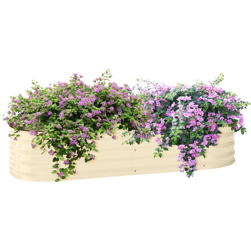 Outsunny Galvanised Raised Garden Bed, Metal Planter Box with Safety Edging, for Flowers, Herbs, Succulents, Cream White
