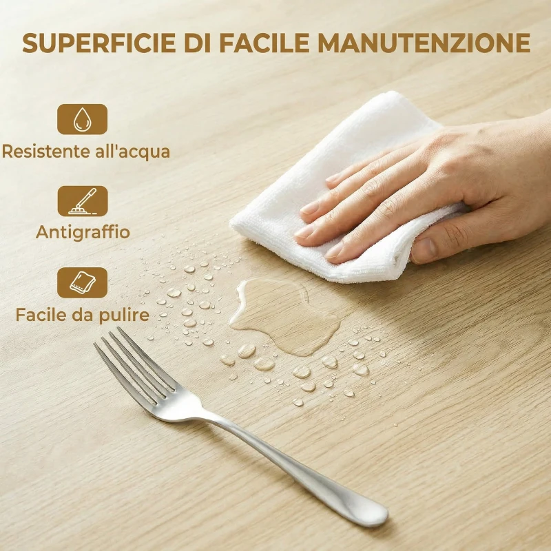 HOMCOM Tavolo Pieghevole per 2-6 Persone, Telaio in Acciaio a Doppia X, Finitura Naturale