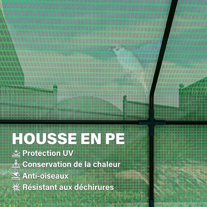 Outsunny Mini Serre de Jardin mini serre tunnel 270L x 90l x 90H cm cm toit pointu Acier PE Haute densité 140 g/m² Anti-UV 3 fenêtres avec Zip enroulables Vert