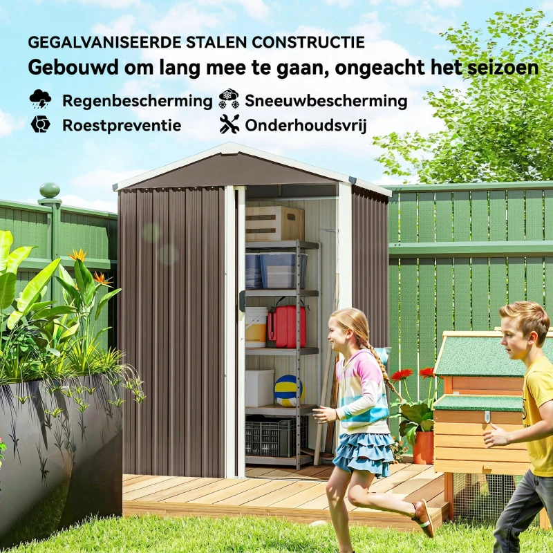 Outsunny Metalen tuinhuis 1,1 m², tuinschuur met zadeldak afsluitbare schuifdeur met handschoenen, 136 x 87 x 179 cm
