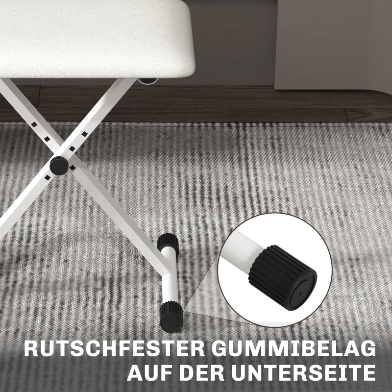 HOMCOM Klavierhocker Höhenverstellbare Klappbare X-förmige Klavierbank mit Kunstleder Kissen 39 x 29 x 37-47 cm Weiß