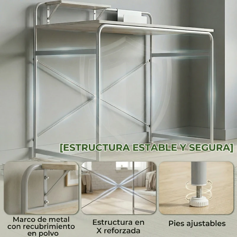 HOMCOM Mesa de Escritorio Moderno con Estante y Estructura de Metal Fácil Montaje 98x48x88,5 cm Roble