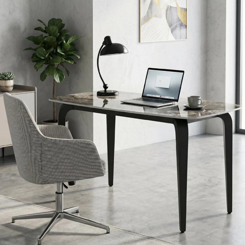 HOMCOM Tavolo 4 Persone, 130x70 cm, Moderno con Piano in Pietra Sinterizzata, Marrone