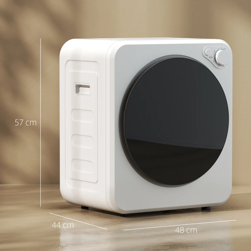 HOMCOM Mini Wäschetrockner 4 kg mit 5 Programme bis zu 60℃ 800W/400W Ablufttrockner mit Edelstahltrommel Weiß