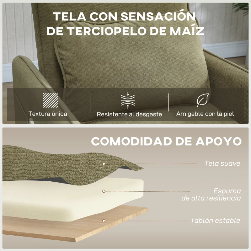 HOMCOM Sillón Cama Individual 3 en 1 Sofá Cama Plegable con Respaldo Ajustable y Cojín para Salón 74x85,5x82 cm Verde Oscuro