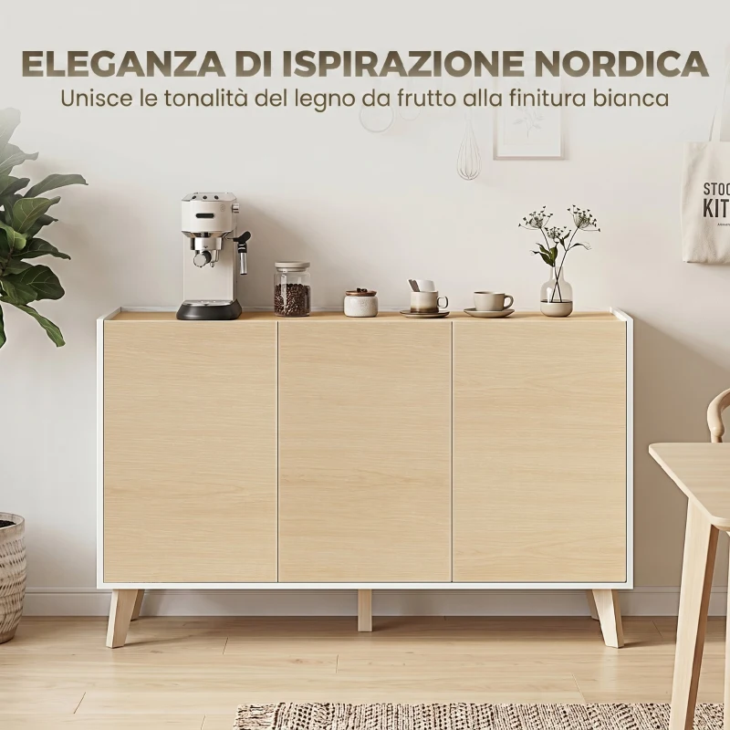 HOMCOM Credenza Buffet con Ante Soft-Close 120 cm Effetto Legno e Bianco
