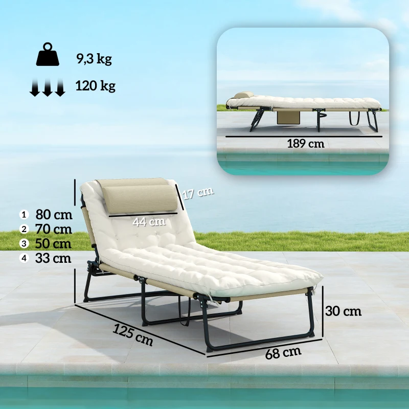 Outsunny Transat bain de soleil pliable avec dossier inclinable 4 positions - appui-tête et matelas épais beige
