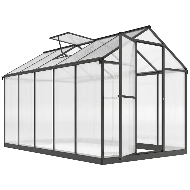 Outsunny Serre de jardin en aluminium polycarbonate, serre avec fenêtres supérieures réglables 303x183x195cm transparent