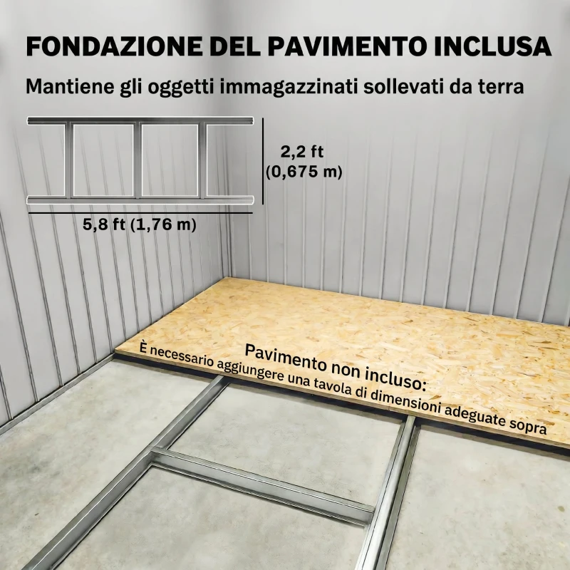 Outsunny Casetta da Giardino Porta Attrezzi con 4 Finestre e 2 Ganci, in Acciaio Zincato, 195x122x181.5 cm, Grigio