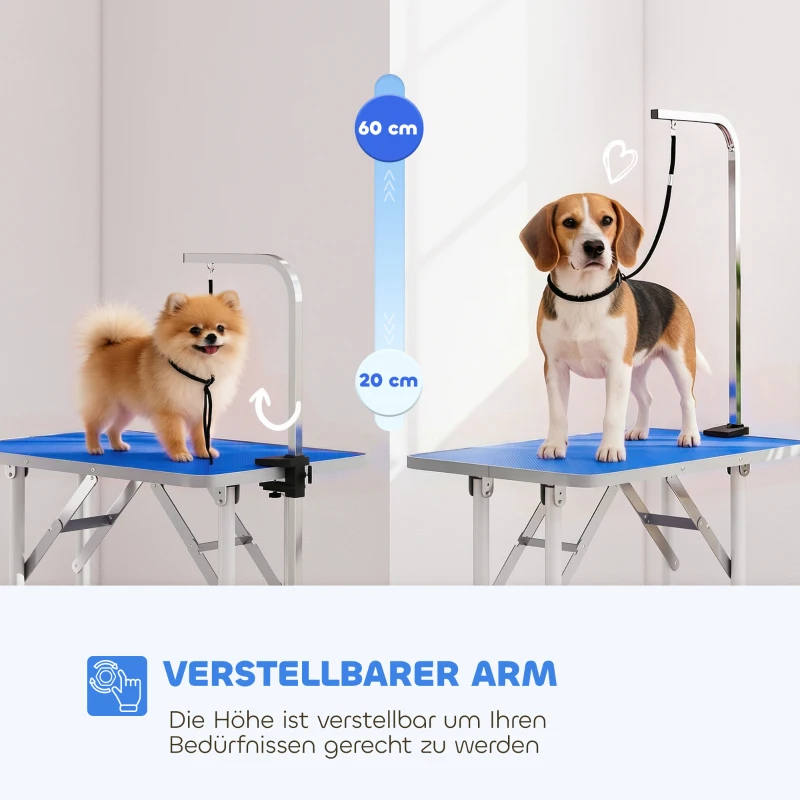 PawHut Trimmtisch für Hunde Hundepflegetisch klappbar höhenverstellbar mit höhenverstellbarem Galgen Schlinge Gummiauflage Blau