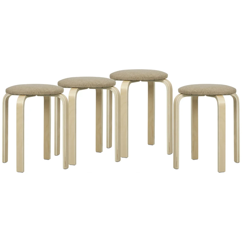 HOMCOM Ensemble de 4 Tabourets Empilables Modernes, Tabourets Ronds sans Dossier avec Assise Rembourrée, 40 x 40 x 45 cm, Kaki
