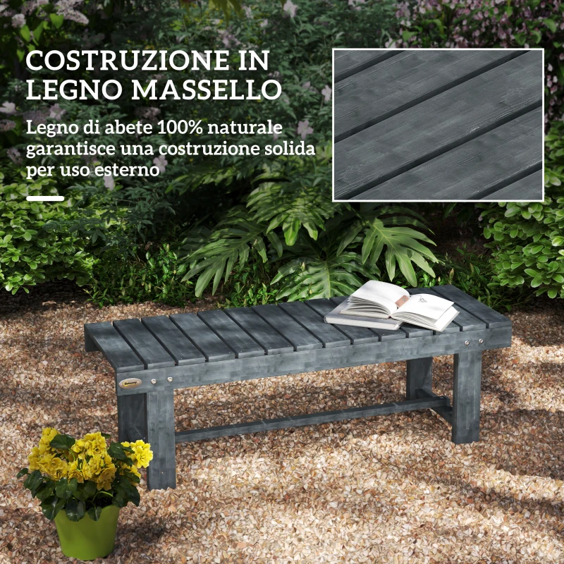 Outsunny Panchina da Giardino a 2 Posti Impermeabile in Legno di Abete, 110x38x35 cm, Grigio