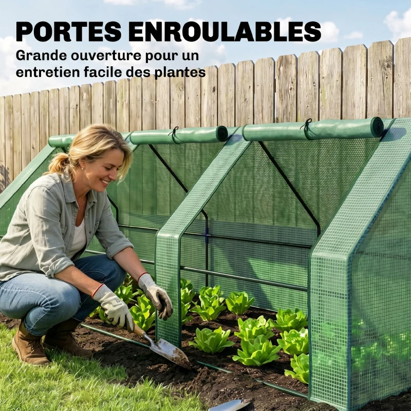 Outsunny Mini Serre de Jardin mini serre tunnel 270L x 90l x 90H cm cm toit pointu Acier PE Haute densité 140 g/m² Anti-UV 3 fenêtres avec Zip enroulables Vert