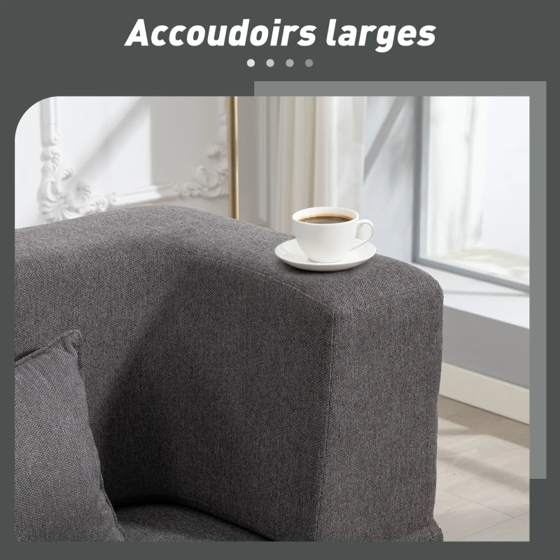 HOMCOM Canapé convertible 2 places, canapé-lit en chenille, assise et accoudoirs larges 2 coussins, entièrement compressé, gris(m-7)