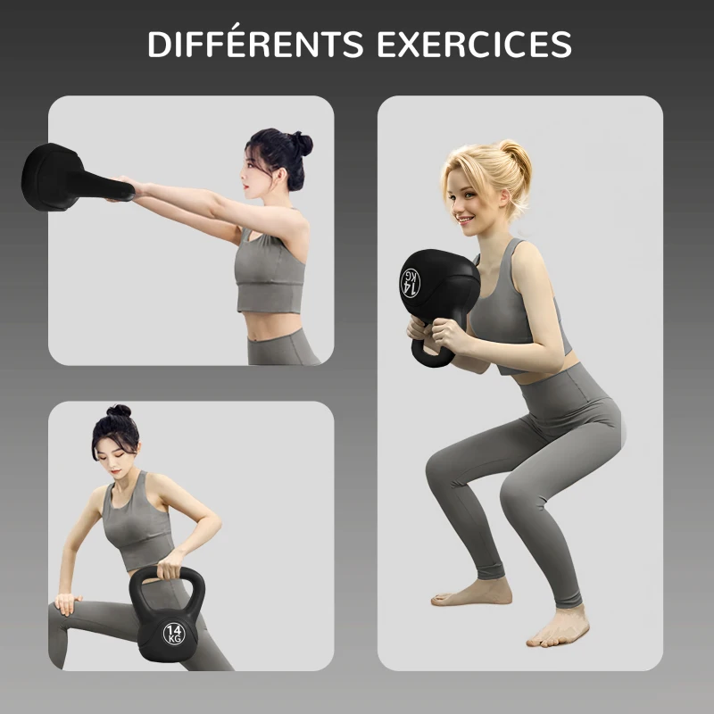 HOMCOM Kettlebell 14 kg, haltère avec poignée ergonomique, haltère à boule, musculation, entraînement, 27 x 21 x 31 cm noir