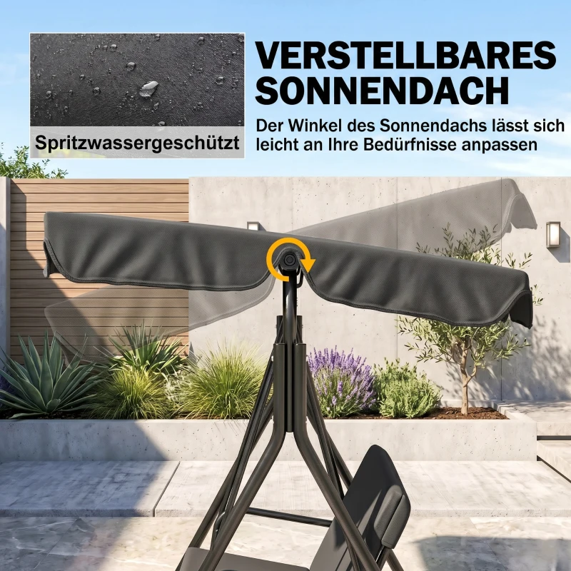 Outsunny 3-Sitzer Hollywoodschaukel Gartenliege Schaukelbank, wetterbeständig, 172 cm x 110 cm x 153 cm, Schwarz