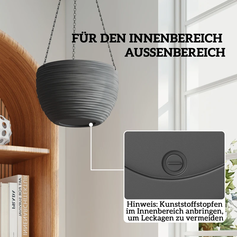 Outsunny Pflanzgefäße für Außen- und Innenpflanzen, Selbstbewässerung, Hängende Pflanzgefäße mit Metallketten, 4 Stück, Schwarz