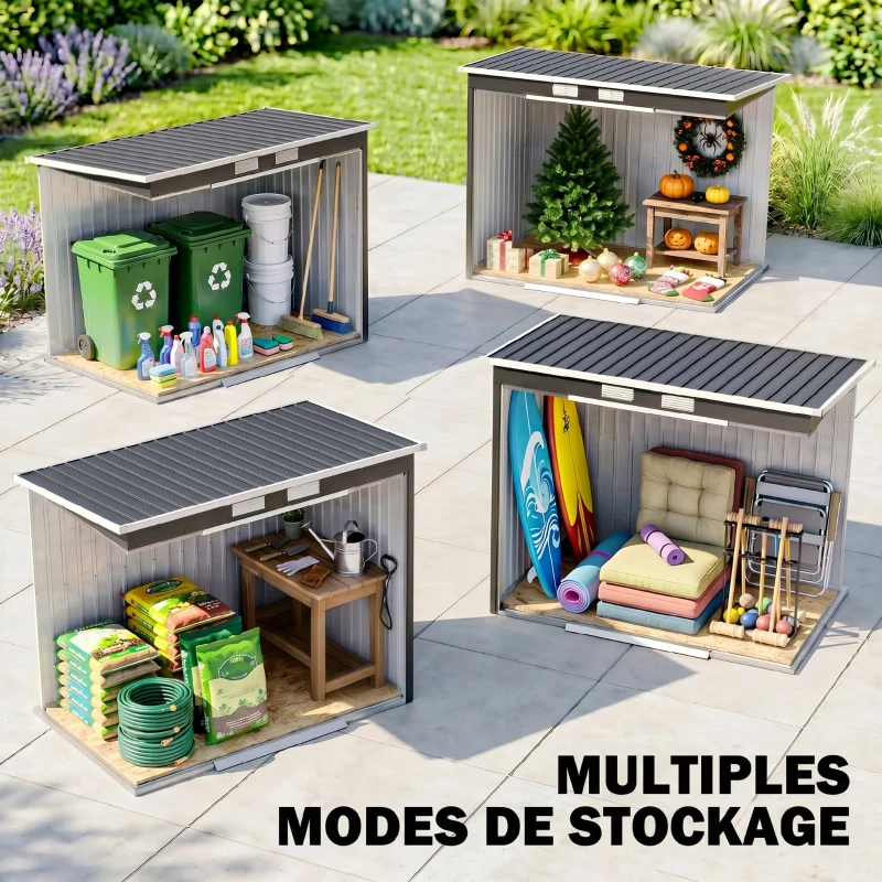 Outsunny Abri de jardin 2,77 m² 213 x 130 x 172 cm kit de fondation porte coulissante ventilations acier galvanisé gris foncé