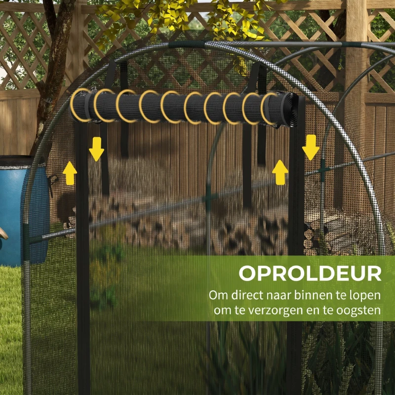 Outsunny Vogelbeschermingsnet, Plantenbescherming, Robuust, Deur met Rits, 120x360x188 cm, Zwart/Zilver