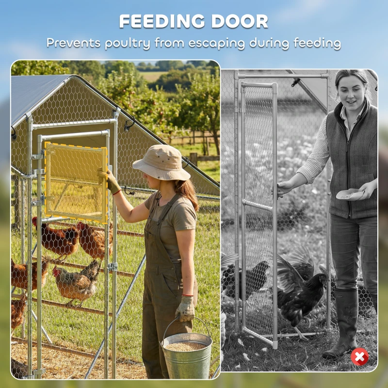 PawHut Walk in Chicken Run w/ Cover, Feeding Door, Hanging Feeder, Perch, for 6-8 Poultry