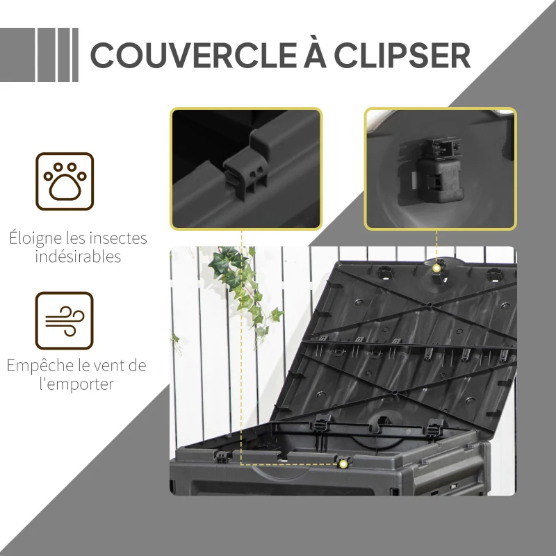 Outsunny Composteur de jardin 450 L, bac composteur pour jardin, 80 aérations et 2 portes coulissantes, 69 x 71 x 103 cm, noir