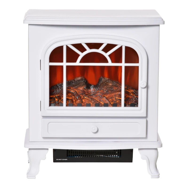 HOMCOM Chimenea Eléctrica Portátil 1000/2000W con Llama LED Brillo Regulable Termostato Ajustable y Protección Sobrecalentamiento para Salas de 25 m² 51x28x60 cm Blanco