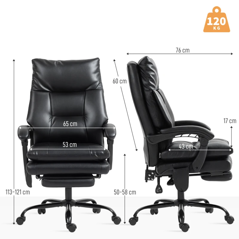 HOMCOM Ergonomischer Bürostuhl mit PU-Bezug, aufblasbarer Lendenstütze, neigbare Rückenlehne, höhenverstellbar, Schwarz