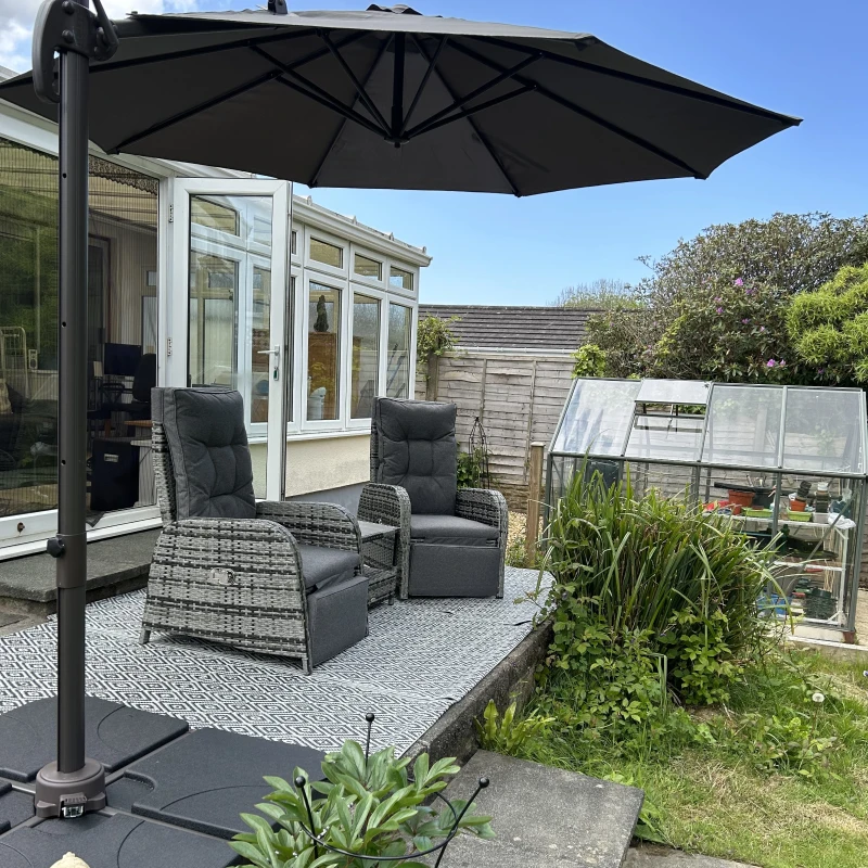 Outsunny 3(m) Offset Parasol Cantilever Hanging Umbrella 360° Rotation w/ Base Dark Grey