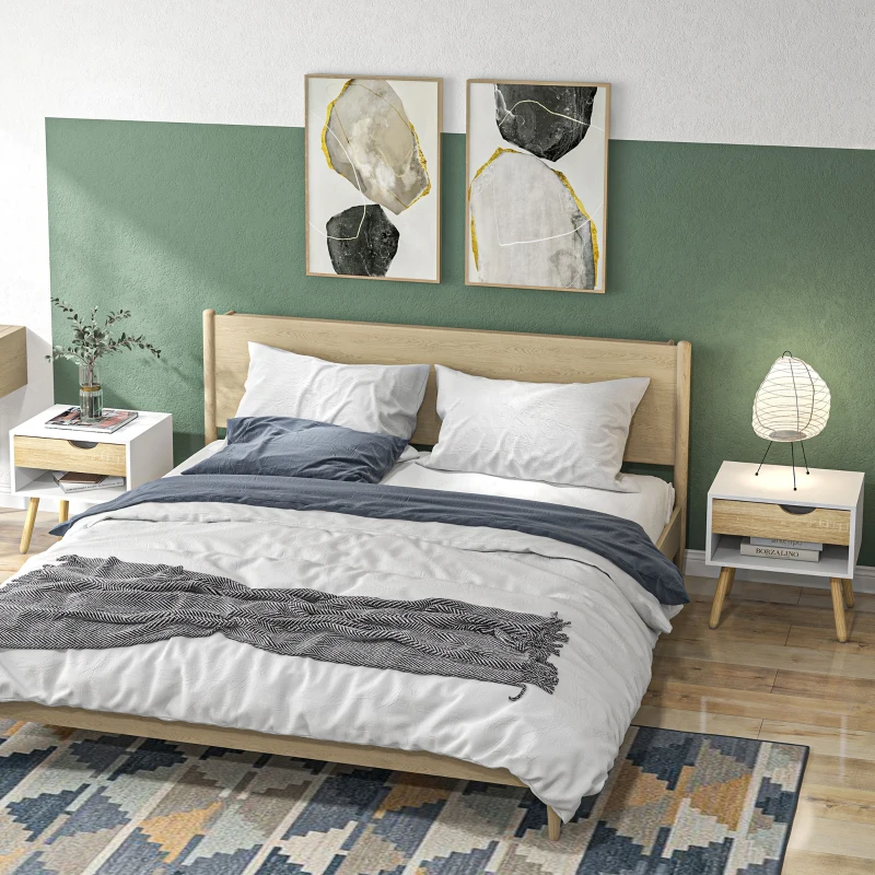 HOMCOM Lot de 2 Tables de Nuit tiroir Niche Design Moderne Panneau de Particules Classe E1 Pieds en Bois Massif 50 x 39 x 51 cm