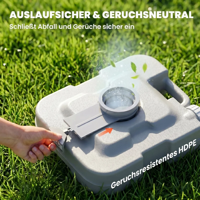 HOMCOM Outdoor-WC, tragbare Toilette, Abfalltank, Spültank, Kunststoff, Deckel, Grau