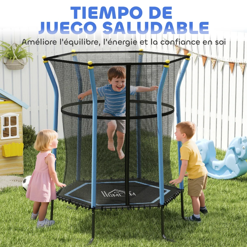 HOMCOM Cama Elástica Infantil Trampolín para Niños +3 Años con Red de Seguridad Ø163,5x190 cm Azul