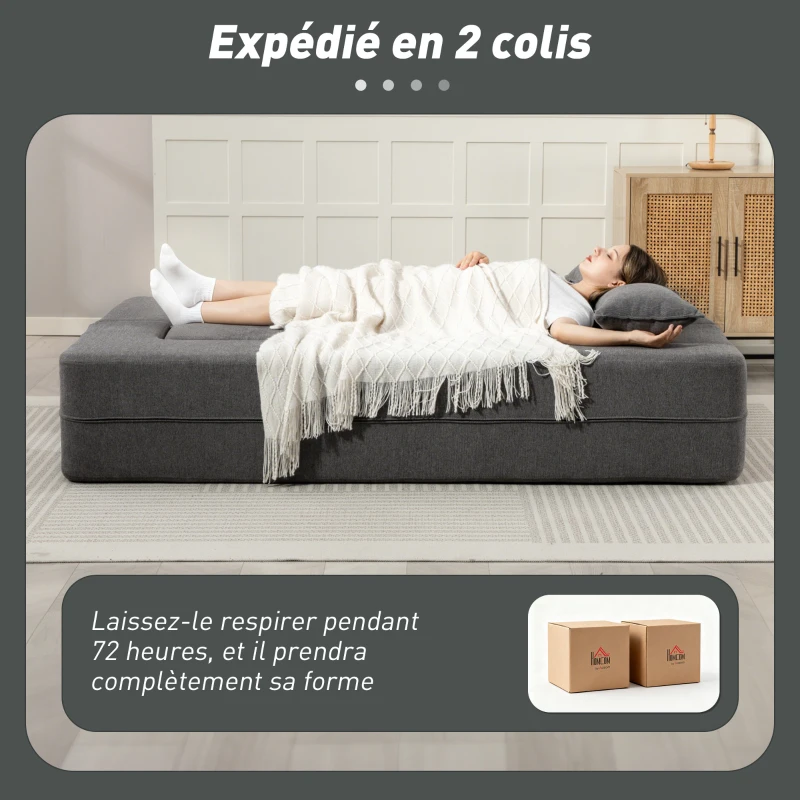 HOMCOM Canapé convertible 2 places, canapé-lit en chenille, assise et accoudoirs larges 2 coussins, entièrement compressé, gris(m-9)