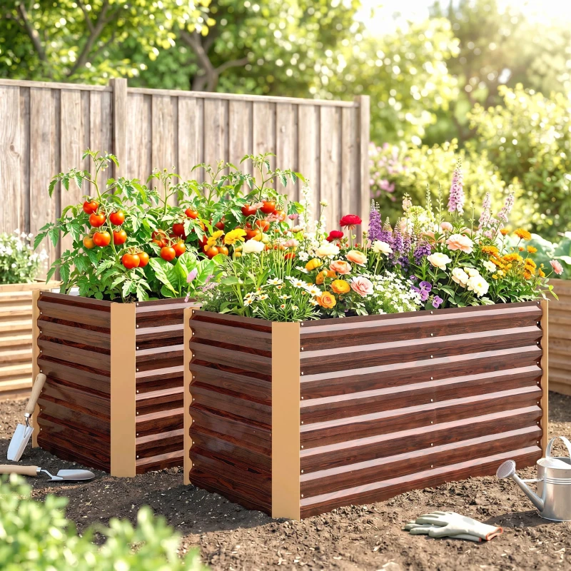 Outsunny Hochbeet 2er-Set, Pflanzkasten, extra tief, Metall, 120 x 60 x 60 cm Braun