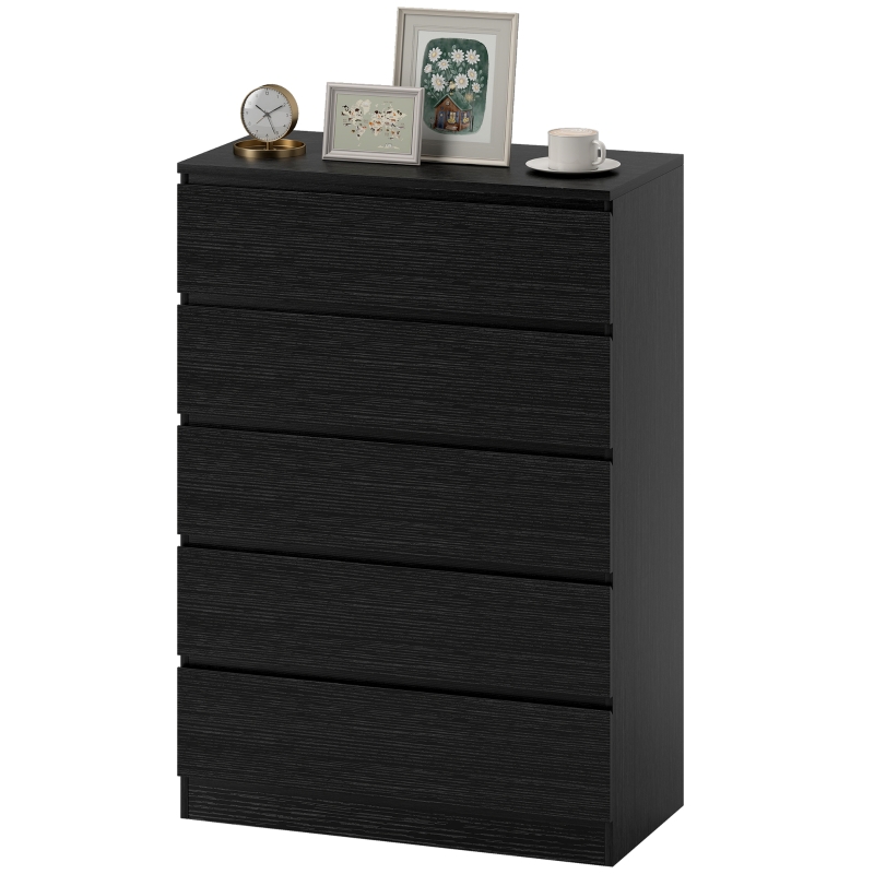 HOMCOM Chest of Drawers, 5 Drawer Dresser, Modern Storage Cabinet with 5 Drawers, for Bedroom, Living Room, Black