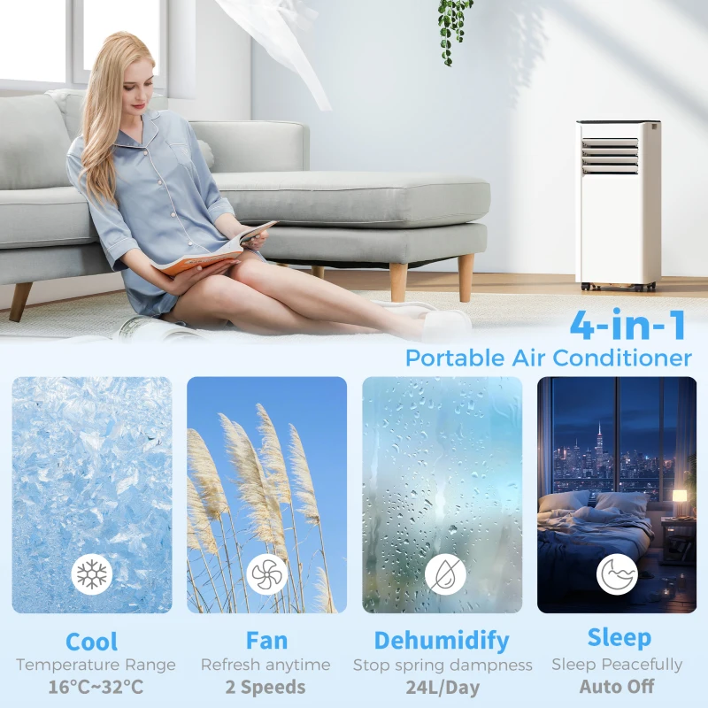 HOMCOM Portable Air Conditioner 9000 BTU, 4-in-1 AC Unit with Cool, Dehumidifier, Fan, Sleep Mode, WiFi Voice Remote Control