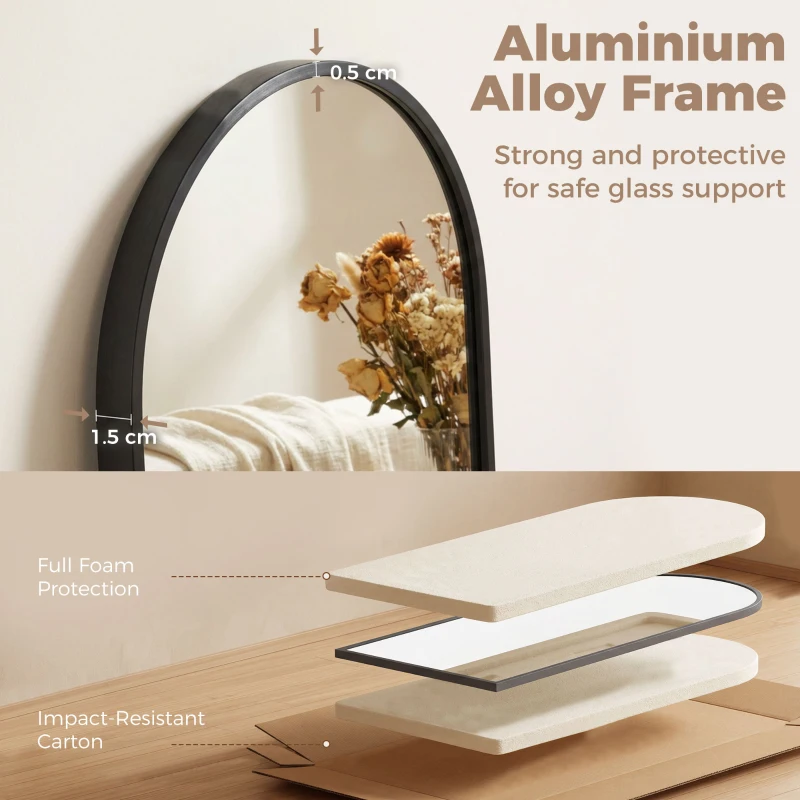 HOMCOM Lustro stojące, pełnowymiarowe, nowoczesny design, 50 x 1,5 x 161,5 cm, czarne