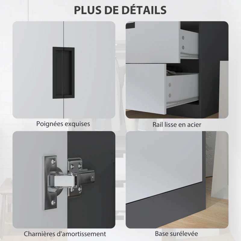 HOMCOM Armoire chambre penderie avec 2 portes à fermeture douce, 3 tiroirs et barre de suspension, 80x50x180cm, gris et blanc