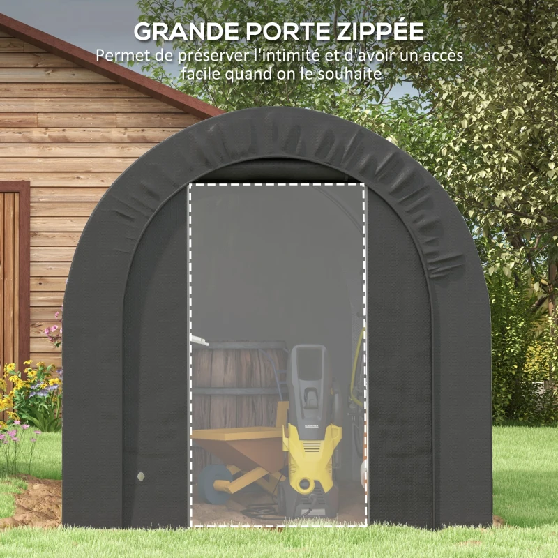 Outsunny Abri de jardin tente de rangement extérieur abri de vélo garage pour vélo bâche en PE métal 2,4 x 1,8 x 1,9 m gris foncé