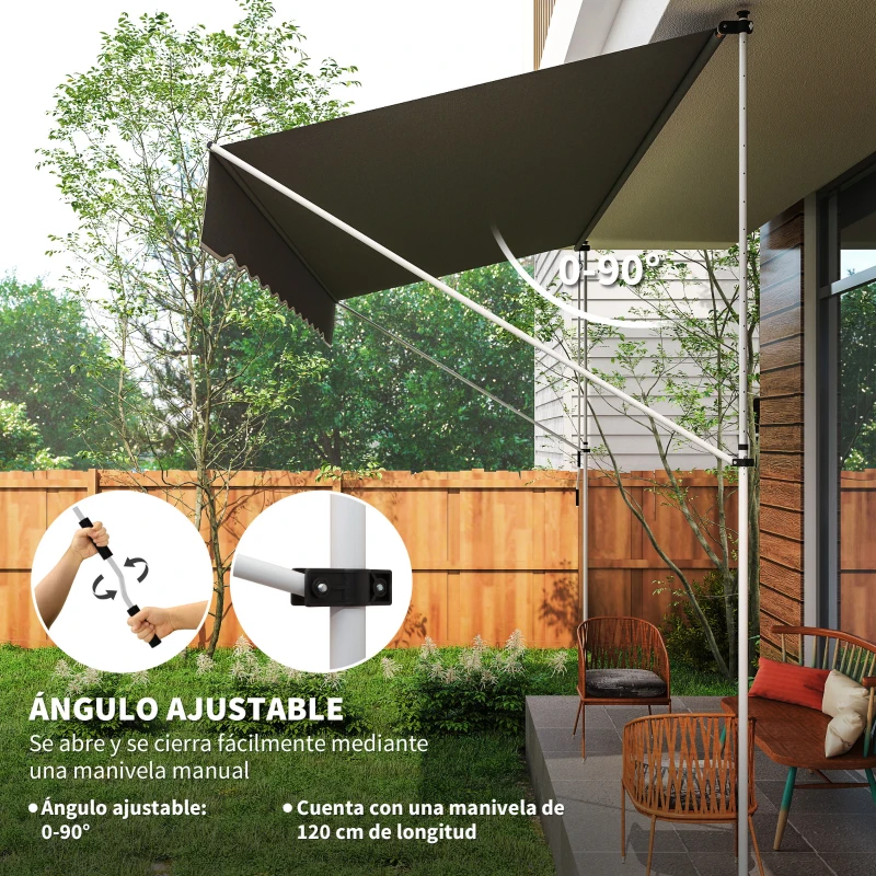 Outsunny Toldo Manual Retráctil 4x1,2 m Altura Ajustable 170-280 cm con Manivela Anti-UV e Impermeable Sin Taladro Gris Oscuro