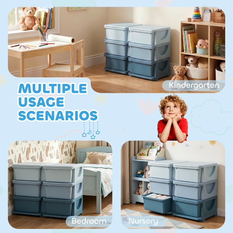 HOMCOM Kids Storage Unit, with Six Drawers - Blue