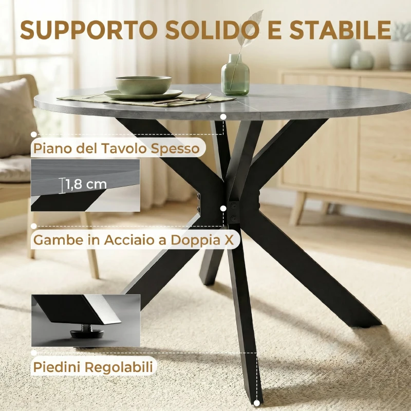 HOMCOM Tavolo Pieghevole 2-6 Persone, Ali Pieghevoli, Struttura Acciaio Doppia X, Grigio Cemento