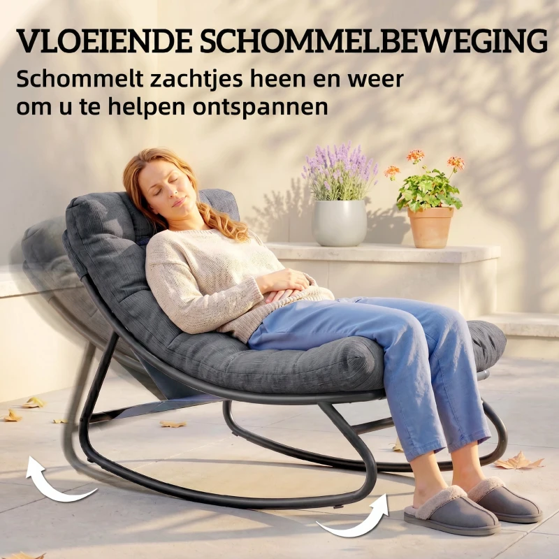 Outsunny Schommelstoel met brede textiel zitting en dik kussen, 101 x 66 x 63 cm, grijs