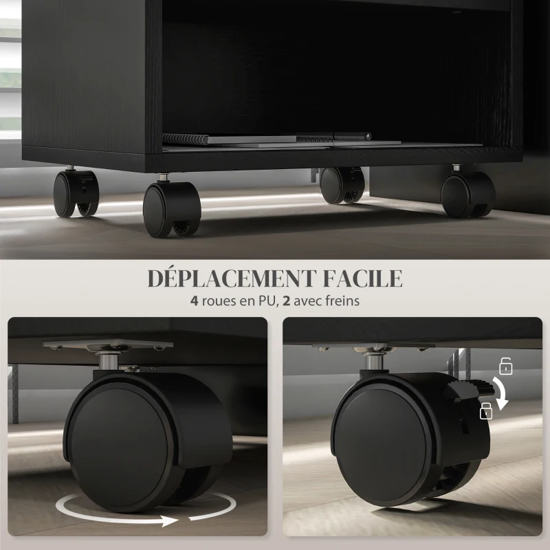 HOMCOM Support d'imprimante meuble de rangement bureau caisson 3 compartiments ouverts 40 x 30 x 36 cm noir