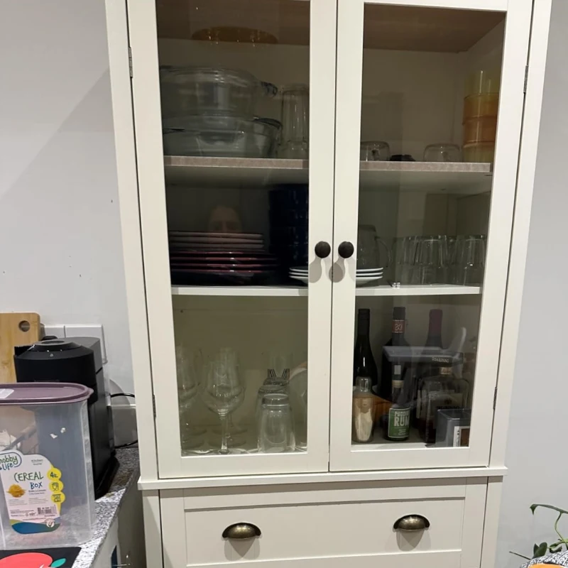 HOMCOM Freestanding Kitchen Cupboard, 5-tier Storage Cabinet with Adjustable Shelves and Drawer for Living Room, Dining Room, Cream White