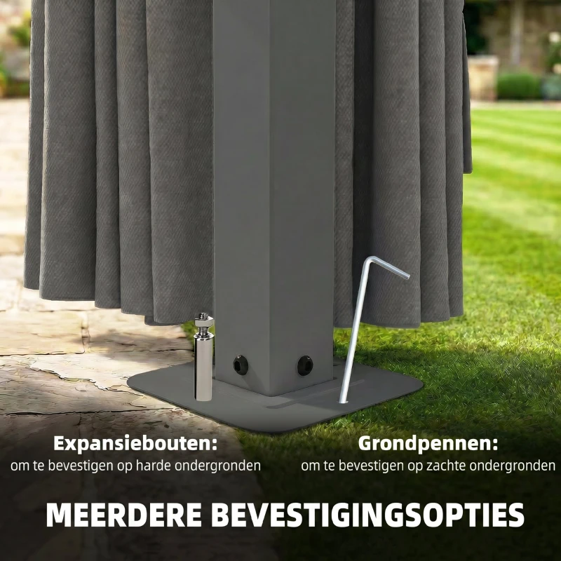 Outsunny Tuinpaviljoen ca. 4x3m waterafstotend stabiel winterbestendig met muskietennet, 4 zijwanden, ventilatie en afvoergaten