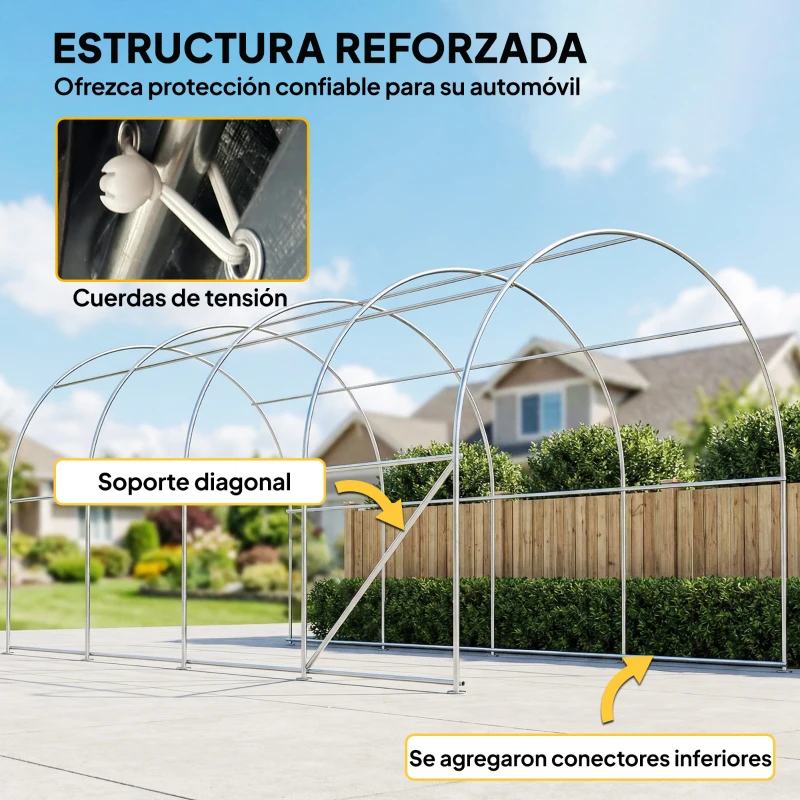 Outsunny Garaje Exterior para Coche 3x6 m Impermeable con Tejido PE Resistente Marco de Metal Galvanizado UPF 30+ Gris Oscuro