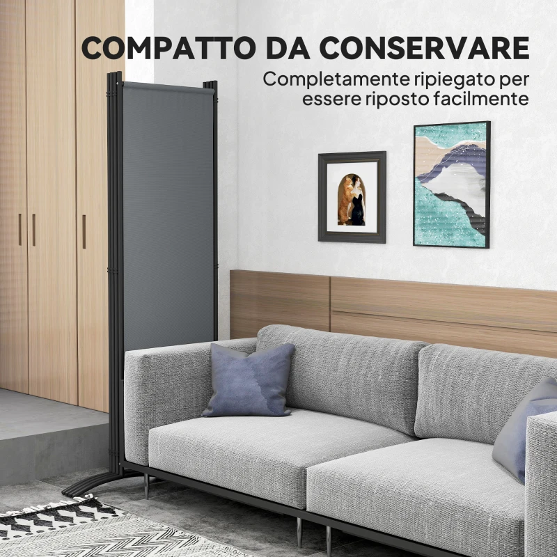 Outsunny Paravento da Esterno e Interno a 4 Pannelli Pieghevole, 221x50x172cm, Grigio Scuro